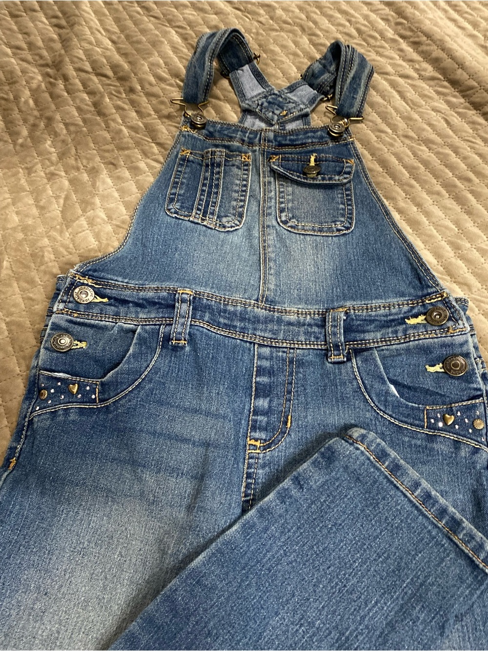 Kids Vintage Y2K Jordache Denim Overalls with brass tone embellishments size 7/8